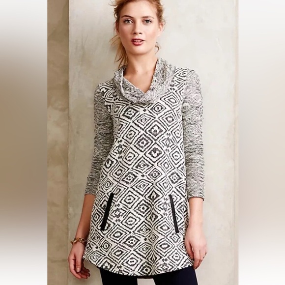 Anthropologie Konya Cowlneck Tunic Black Motif Sweater Tunic Small - Picture 2 of 16